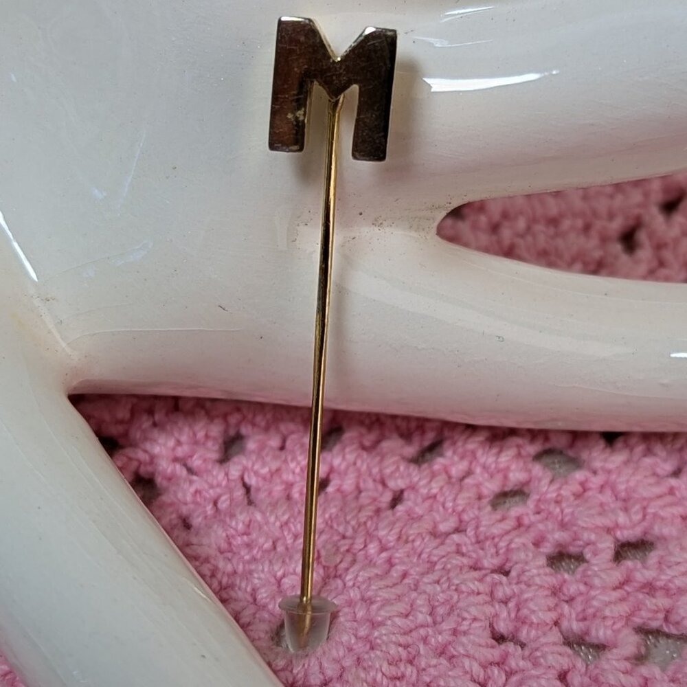 Vintage Monogrammed Stick Pin Stickpin Gold Metal THICK M Monogram